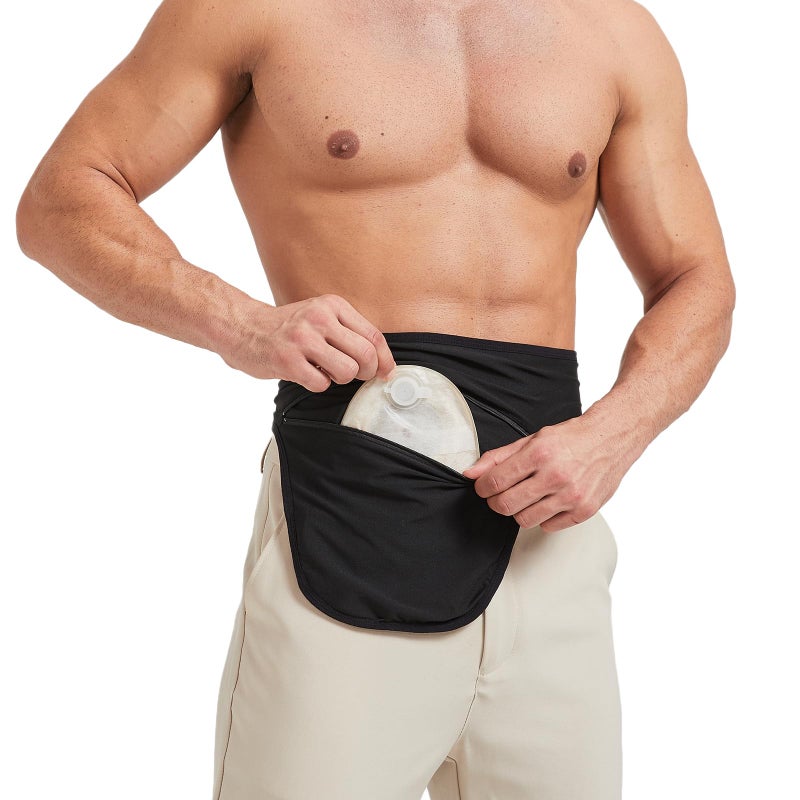 DERAYMI Ostomy Belt for Ostomy Bag Men and Women, Colostomy Bags Supplies Adjustable Ostomy Support Belt, Black, Suitable for Sports, Swimming and Outdoor Activities(S)